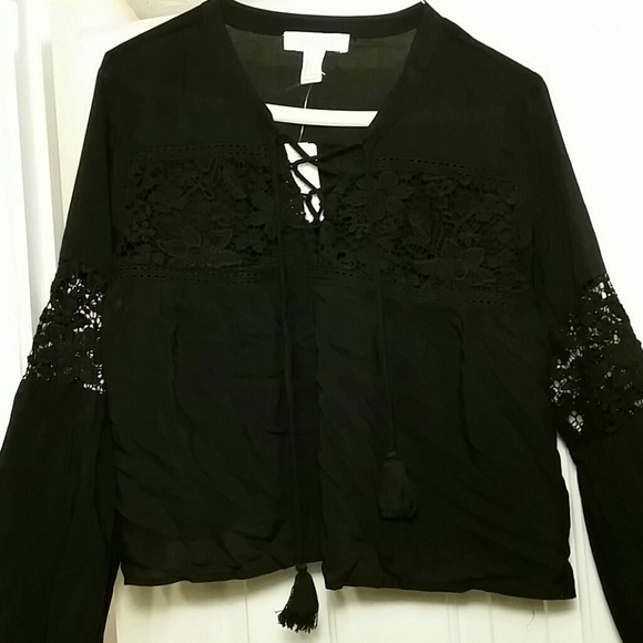 Forever 21 Tops - Women's Hippie Boho Black Lace top Sz M